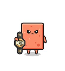 brick mascot character as a MMA fighter with the champion belt