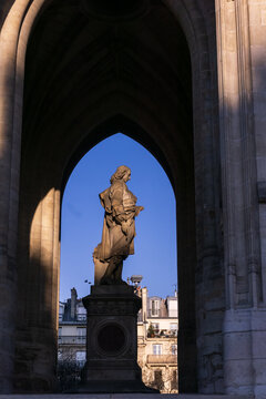 Tower Saint-Jacques in Paris with a statue of Nicolas Flamel