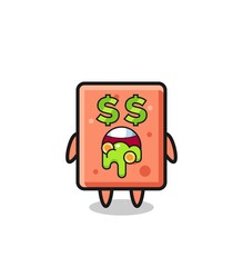 brick character with an expression of crazy about money