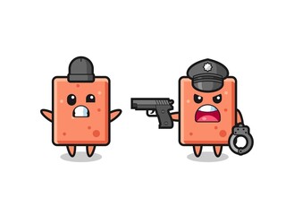 illustration of brick robber with hands up pose caught by police