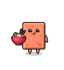 cute brick character eating noodles