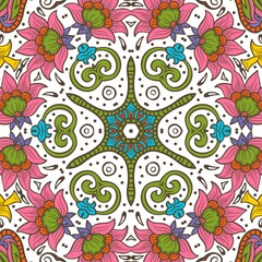 Fototapeta premium Abstract Pattern Floral Blue Pink Orange Green 411