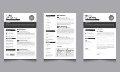  Resume and Cover Letter Layout Set with Black Accents, Professional Resume Layout