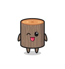 cute tree stump character in sweet expression while sticking out her tongue