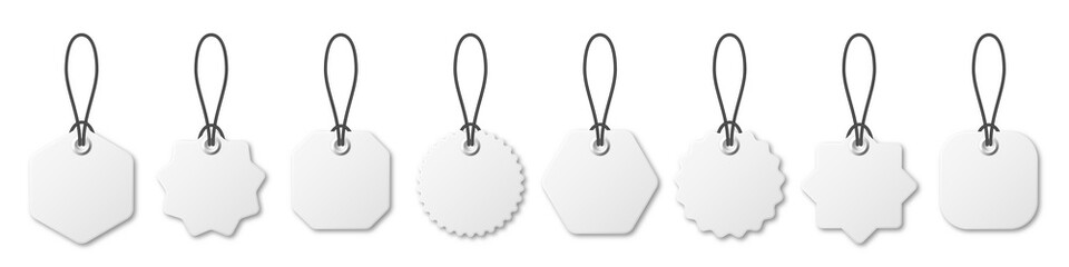 Realistic price tags collection. Special offer or shopping discount label. Retail paper sticker. Promotional sale badge. Vector illustration.