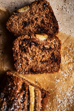 Coconut Banana Bread in a kitchen setting