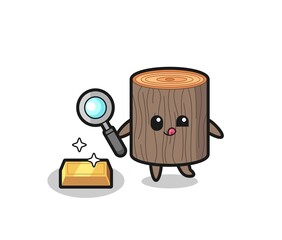 tree stump character is checking the authenticity of the gold bullion