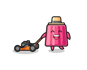 illustration of the jelly character using lawn mower