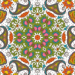 Naklejka premium Abstract Pattern Floral Blue Pink Orange Green 248