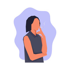 Woman smoking cigarette simple flat vector character illustration.