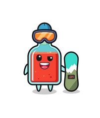 Illustration of square poison bottle character with snowboarding style