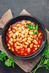 bean tomato sauce beans dish fresh healthy meal food snack diet on the table copy space food background rustic top view keto or paleo diet veggie vegan or vegetarian food no meat