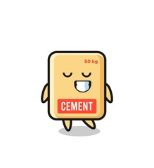 cement sack cartoon illustration with a shy expression