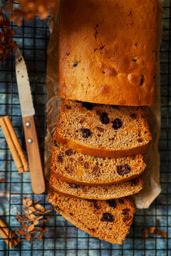 Close-up of Part Sliced Tea Loaf