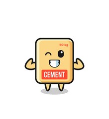 the muscular cement sack character is posing showing his muscles