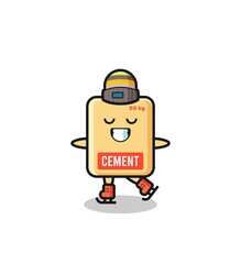 Fototapeta premium cement sack cartoon as an ice skating player doing perform