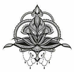 Mehndi lotus flower pattern for Henna drawing and tattoo. Decoration in ethnic oriental, Indian style.