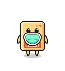 Naklejka premium cute cement sack cartoon wearing a mask