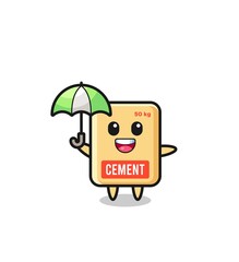 cute cement sack illustration holding an umbrella