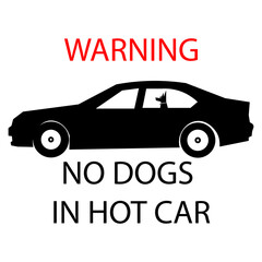 Warning no dogs in hot car sign illustration