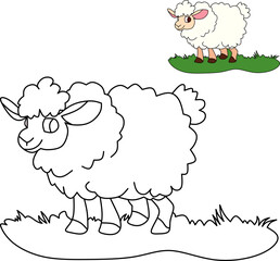 vector drawing of cartoon sheep, for coloring book.