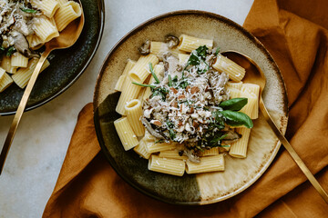 Fresh Pasta rigatoni in a bowl