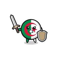 cute algeria flag soldier fighting with sword and shield