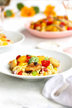 Millet Panzanella Salad with Asiago Croutons