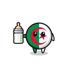 baby algeria flag cartoon character with milk bottle