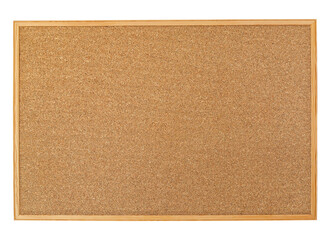 Cork board with wooden frame isolated on white background, blank cork texture for post a notice or...