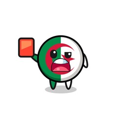 algeria flag cute mascot as referee giving a red card