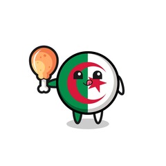 algeria flag cute mascot is eating a fried chicken