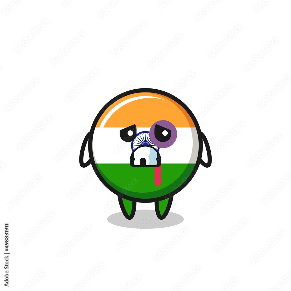 Sticker injured india flag character with a bruised face