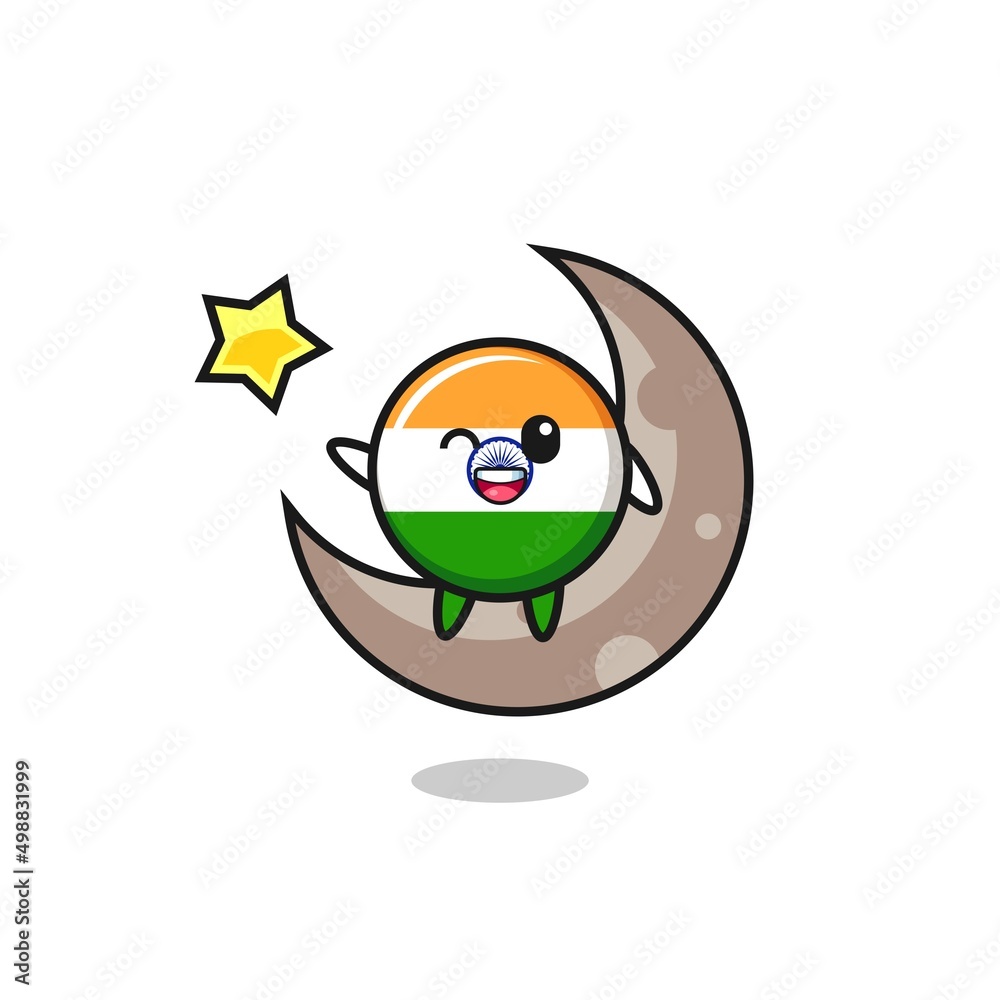 Poster illustration of india flag cartoon sitting on the half moon