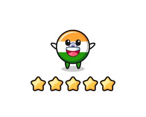 the illustration of customer best rating, india flag cute character with 5 stars