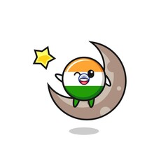 illustration of india flag cartoon sitting on the half moon