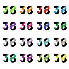Paper cut number thirty eight 38. Realistic 3D multi layers papercut effect isolated on white background. Figure of alphabet letter font. Decoration element for birthday or wedding greeting design