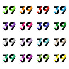 Paper cut number thirty nine 39. Realistic 3D multi layers papercut effect isolated on white background. Figure of alphabet letter font. Decoration element for birthday or wedding greeting design