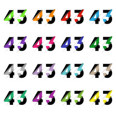 Paper cut number fourty three 43. Realistic 3D multi layers papercut effect isolated on white background. Figure of alphabet letter font. Decoration element for birthday or wedding greeting design