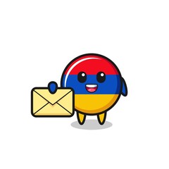 cartoon illustration of armenia flag holding a yellow letter