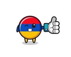 cute armenia flag with social media thumbs up symbol