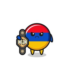 armenia flag mascot character as a MMA fighter with the champion belt