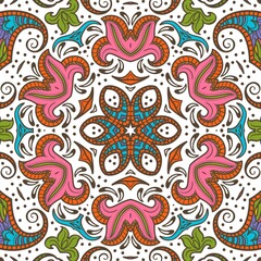 Abstract Pattern Floral Blue Pink Orange Green 2