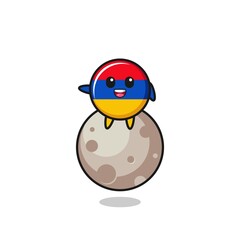 illustration of armenia flag cartoon sitting on the moon