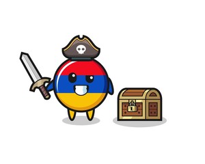 the armenia flag pirate character holding sword beside a treasure box