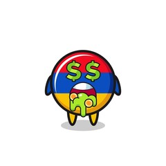 armenia flag character with an expression of crazy about money