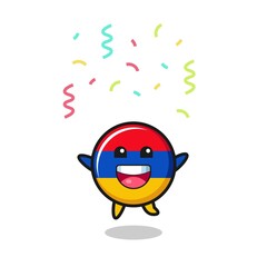 happy armenia flag mascot jumping for congratulation with colour confetti