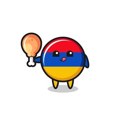 armenia flag cute mascot is eating a fried chicken
