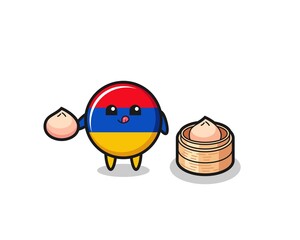 cute armenia flag character eating steamed buns