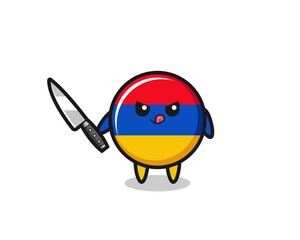 cute armenia flag mascot as a psychopath holding a knife
